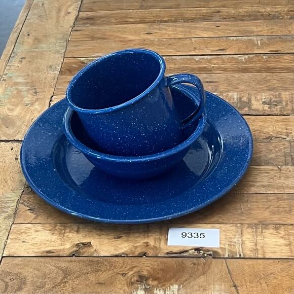 Enamelware Camping Dish Set of 1 Plate, Mug, and Bowl Blue White Speckled - Picture 12 of 12